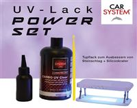 UV-Lack Power Set enthält Carbo UV Clear, UV-Lampe, Ladegerät, Schwarze Flasche zum Dosieren und Micro Tip (100 Stk.)