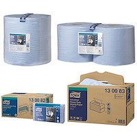 Tork Extra Starke Industrie Papierwischtücher, 100 Tücher100 Tücher à 38,5 x 32,4 cm 3-lagig, blau. Entfernt Öl gründlich und effizient.